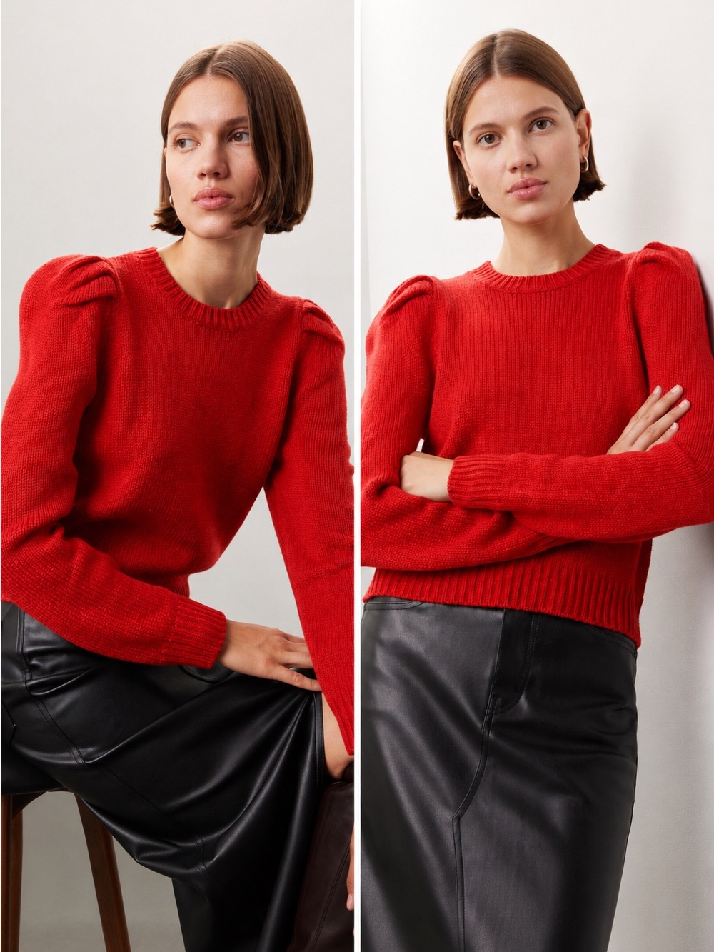 Derek Lam Collective Red Puff Sleeve Sweater